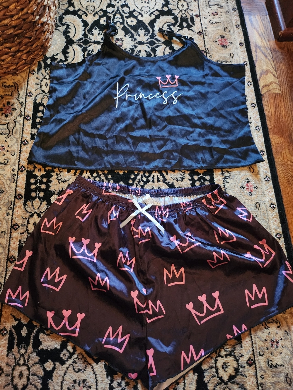 Princess Satin Pajama Set - Black & Pink